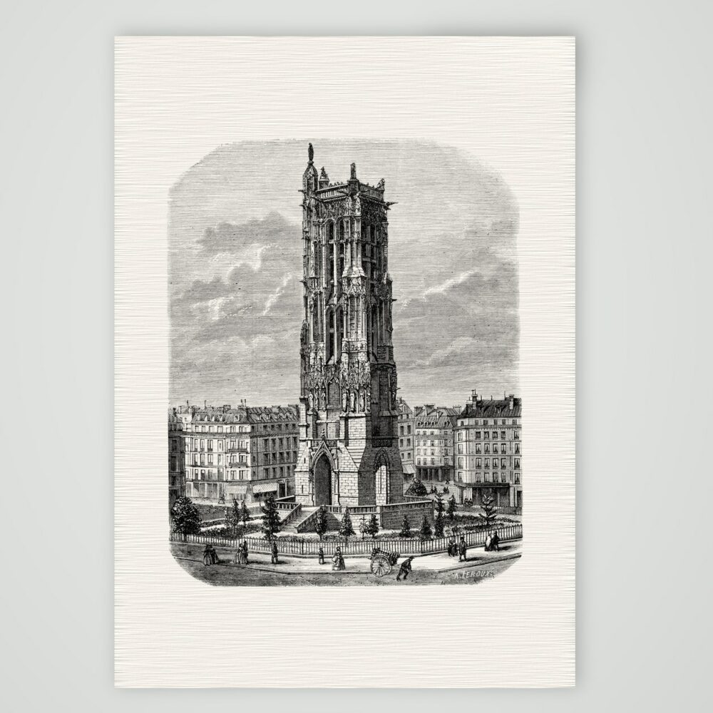 Paris, der Tour Saint-Jacques – Stahlstich, Kunstdruck auf Leinenpapier