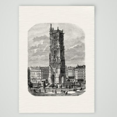 Paris, der Tour Saint-Jacques – Stahlstich, Kunstdruck auf Leinenpapier