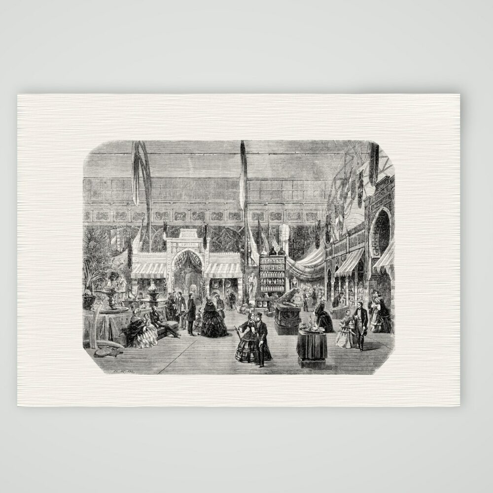 Paris, Lotteriegewinne im Industriepalast – Stahlstich, Kunstdruck auf Leinenpapier