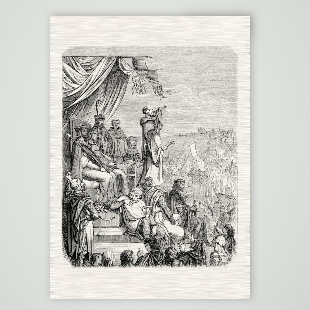 Die Kreuzpredigt – Stahlstich, Kunstdruck auf Leinenpapier