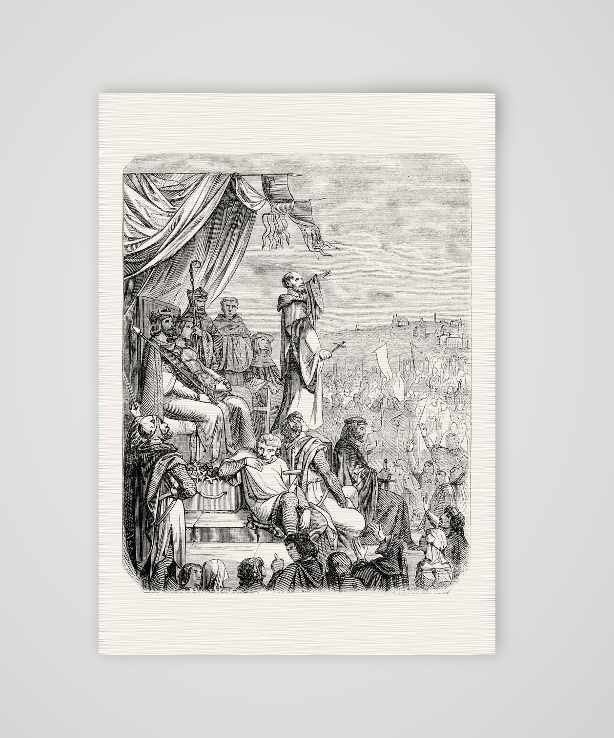 Die Kreuzpredigt – Stahlstich, Kunstdruck auf Leinenpapier