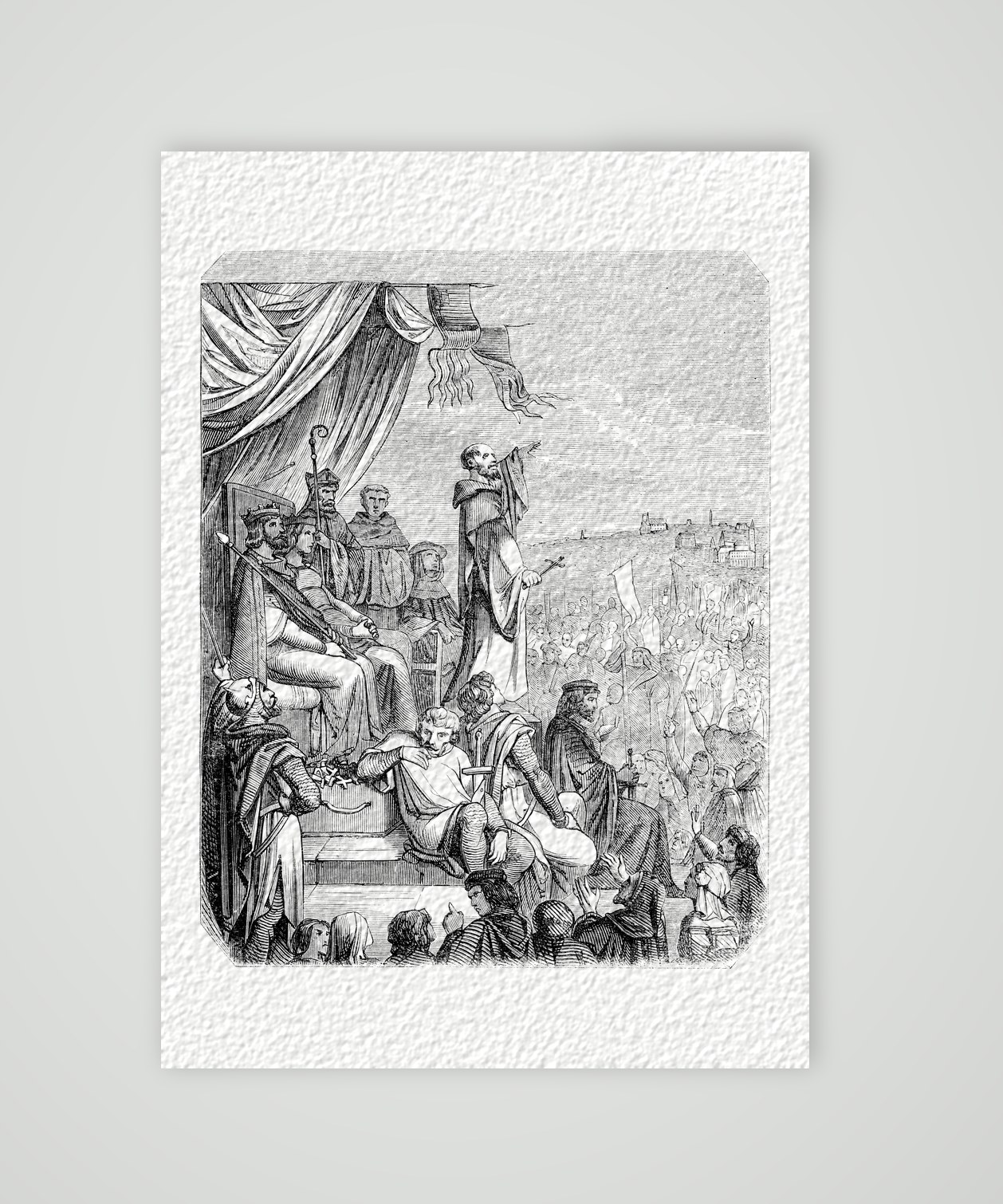 Die Kreuzpredigt – Stahlstich, Kunstdruck auf Hahnemühle-Büttenpapier