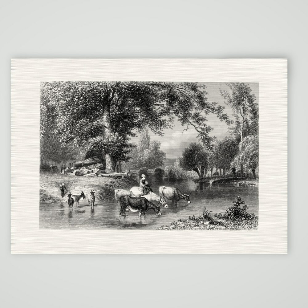Abend am See – Stahlstich, Kunstdruck auf Leinenpapier