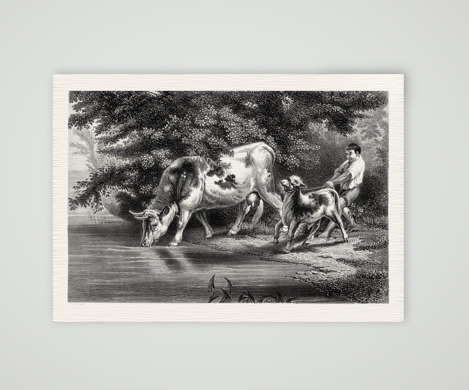 Die Tränke – Stahlstich, Kunstdruck auf Leinenpapier