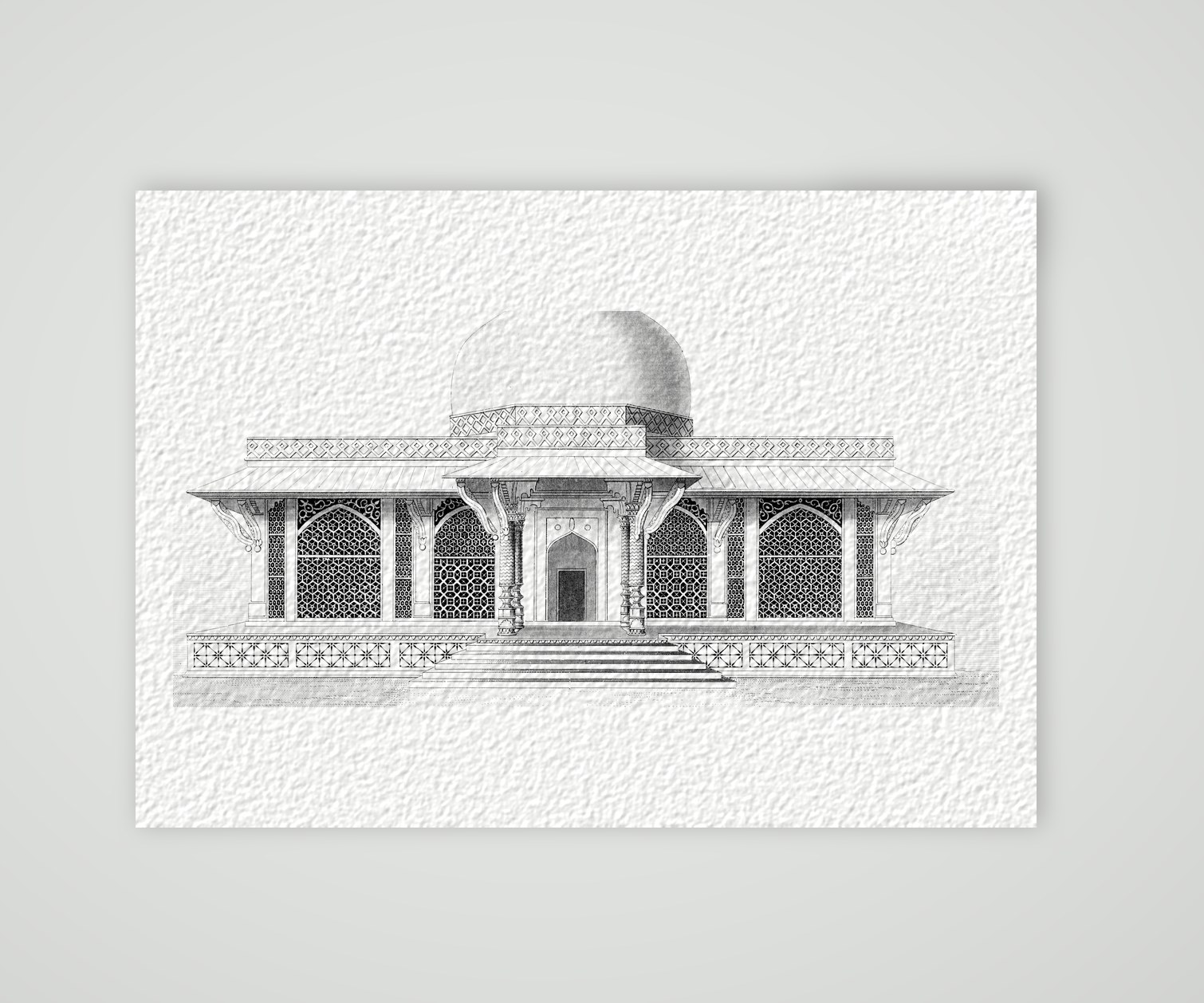 Fatehpur Sikri, Grabmal des Scheichs Selim Chishti – Stahlstich, Kunstdruck auf Hahnemühle-Büttenpapier