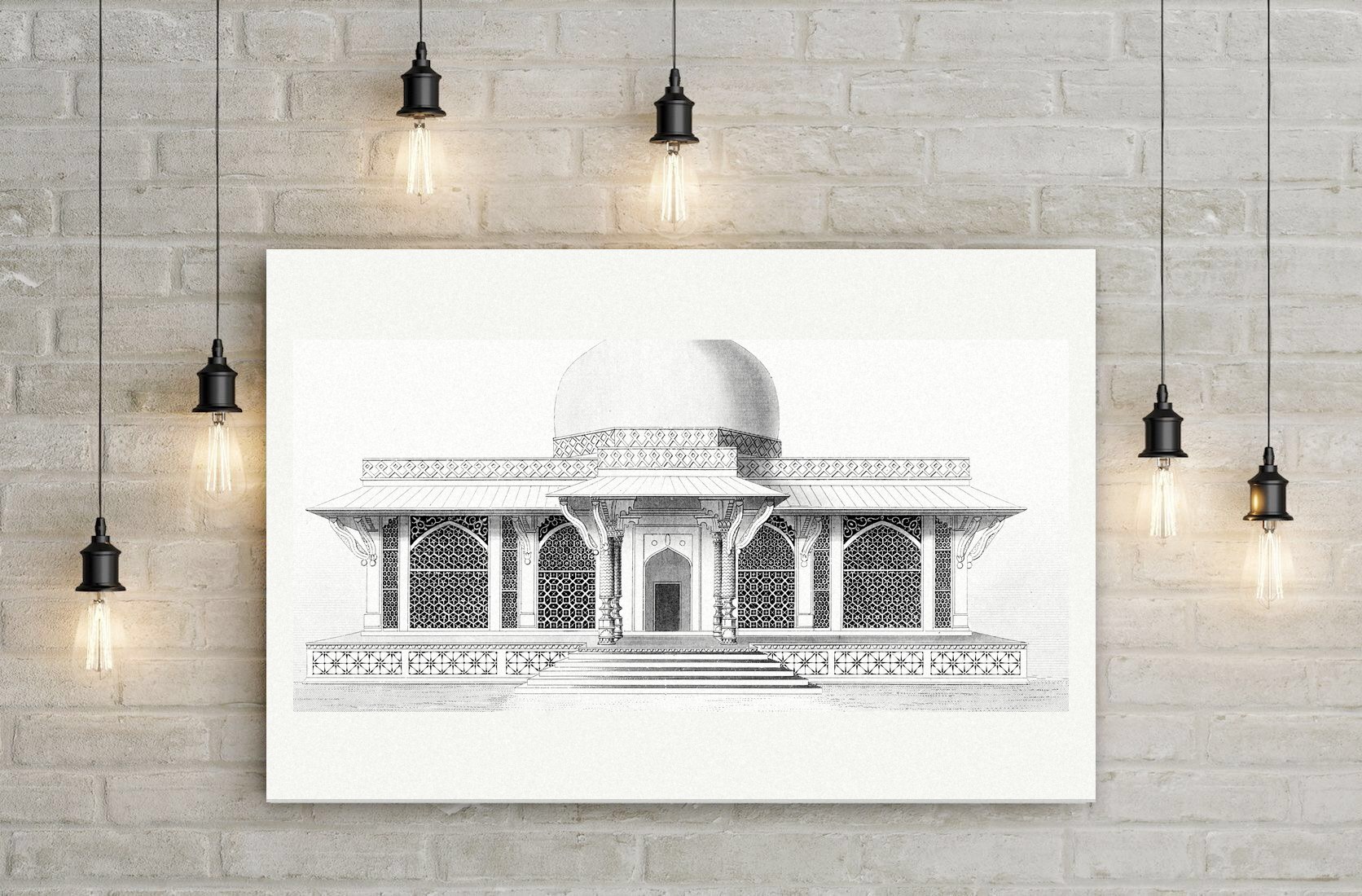 Fatehpur Sikri, Grabmal des Scheichs Selim Chishti – Stahlstich, Leinwanddruck auf Holzkeilrahmen an der Wand