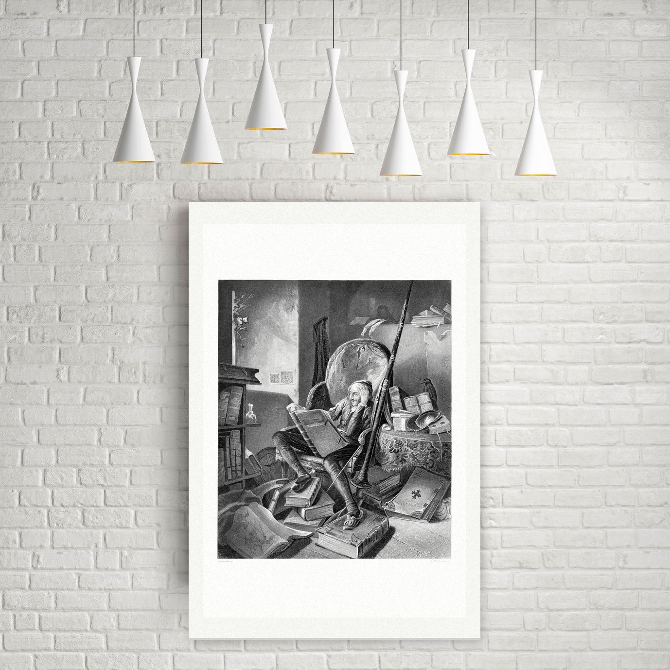 Don Quijote in seiner Studierstube – Stahlstich, Leinwanddruck auf Holzkeilrahmen an der Wand