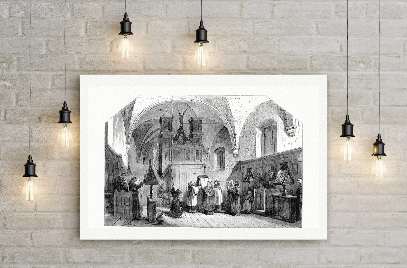 Franziskaner singen das Te Deum – Stahlstich, Leinwanddruck auf Holzkeilrahmen an der Wand