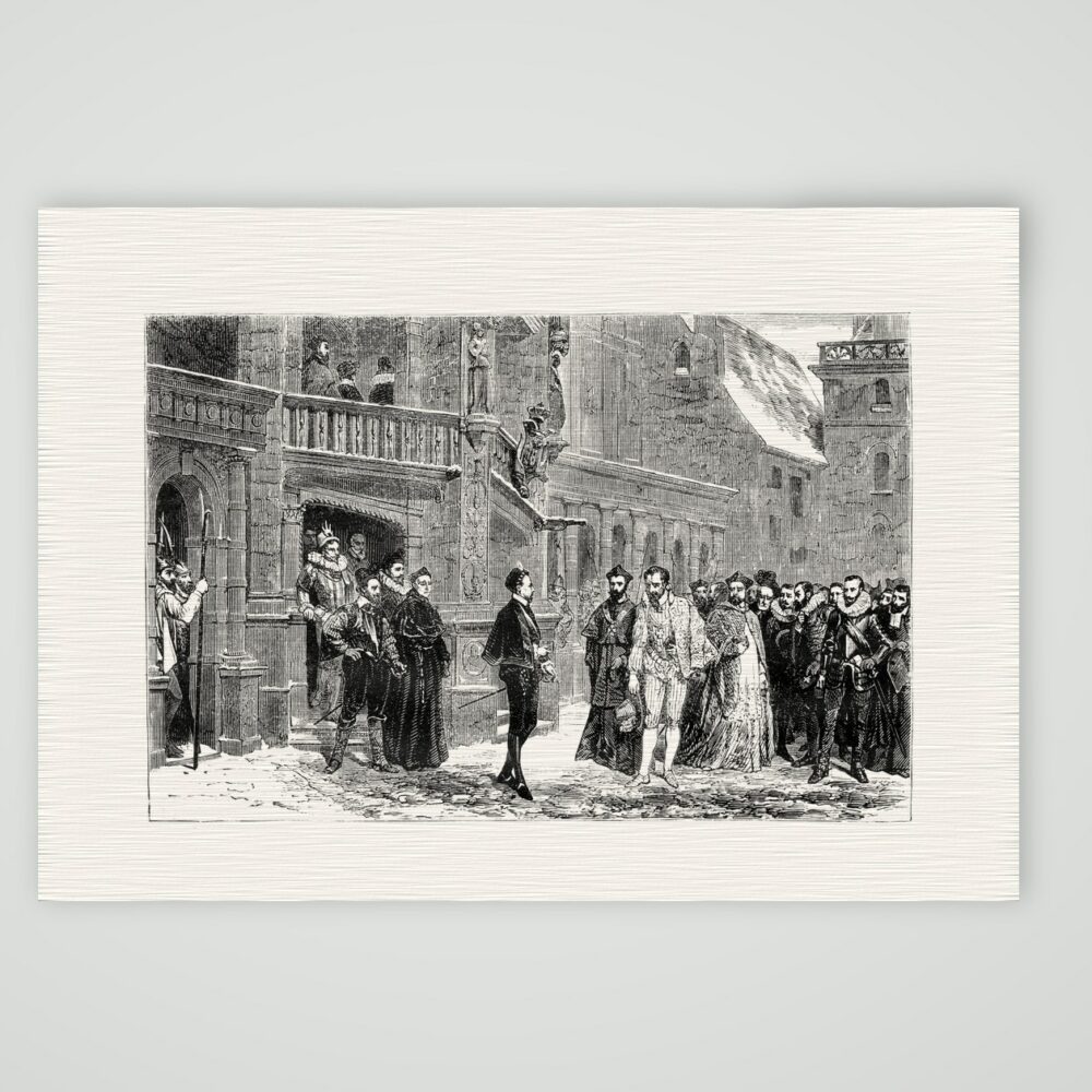 Heinrich III. empfängt den Herzog von Guise – Stahlstich, Kunstdruck auf Leinenpapier