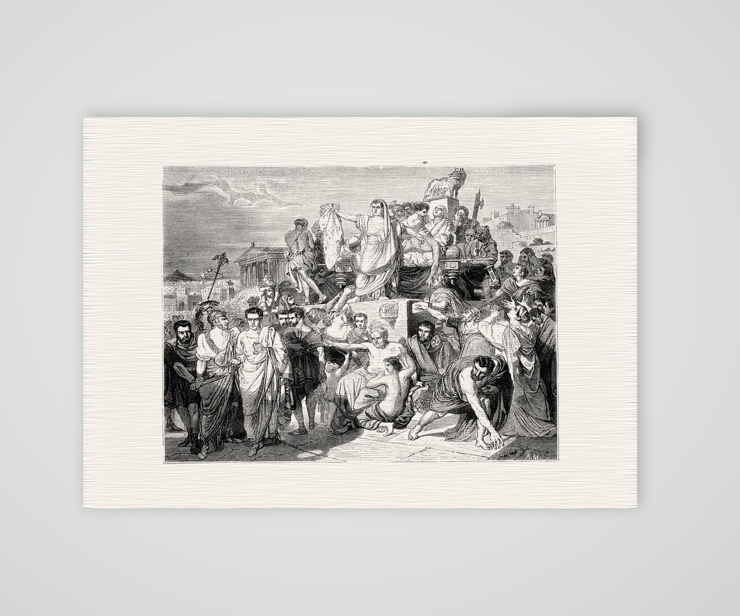 Cäsars Tod – Stahlstich, Kunstdruck auf Leinenpapier
