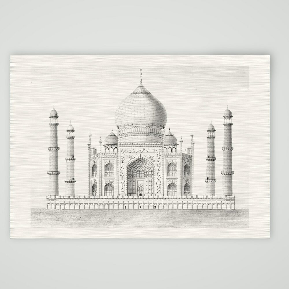 Agra, das Taj Mahal – Stahlstich, Kunstdruck auf Leinenpapier