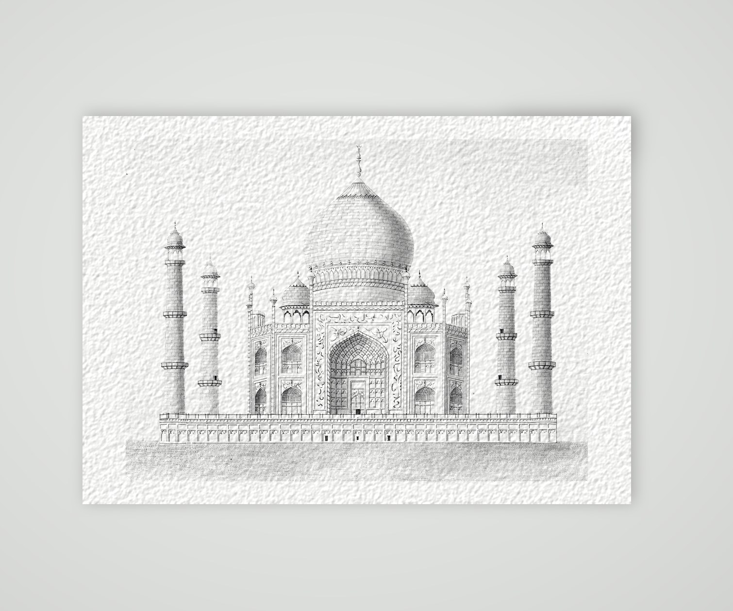 Agra, das Taj Mahal – Stahlstich, Kunstdruck auf Hahnemühle-Büttenpapier