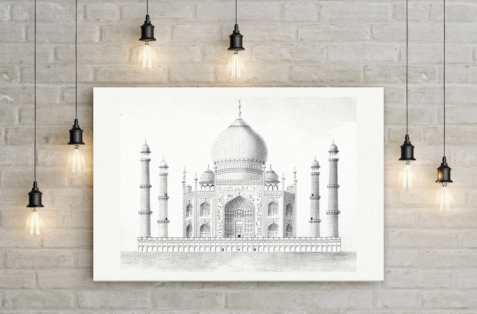Agra, das Taj Mahal – Stahlstich, Leinwanddruck auf Holzkeilrahmen an der Wand