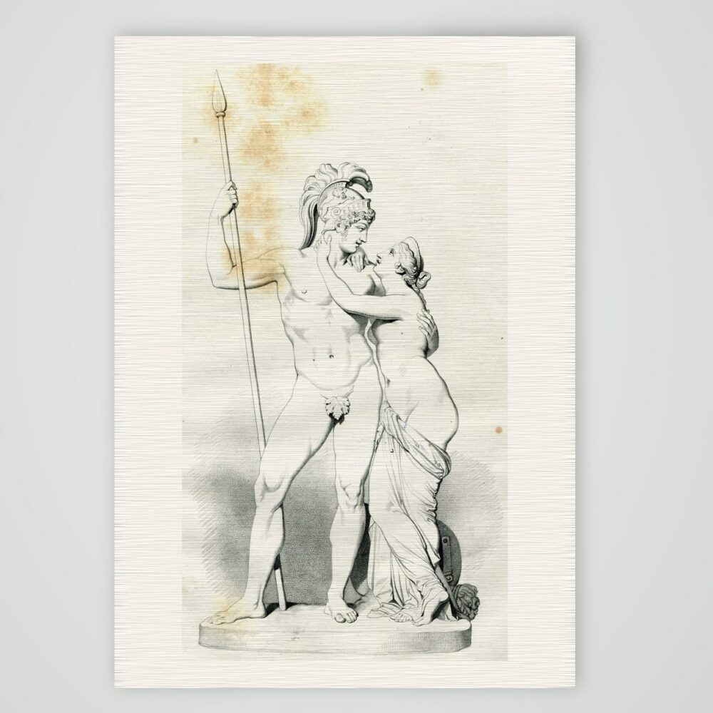 Mars und Venus – Skulpturengruppe – Stahlstich, Kunstdruck auf Leinenpapier