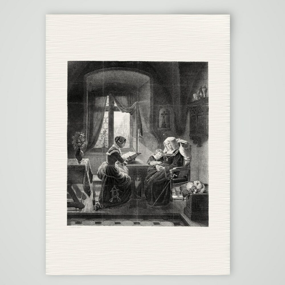 Sonntagmorgen – Stahlstich, Kunstdruck auf Leinenpapier