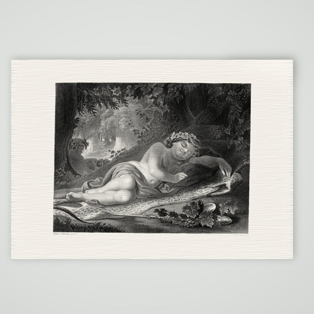 Der schlafende Bacchus – Stahlstich, Kunstdruck auf Leinenpapier