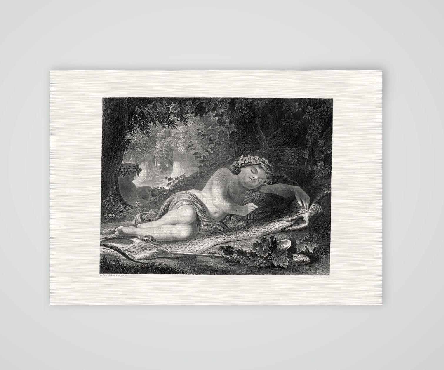 Der schlafende Bacchus – Stahlstich, Kunstdruck auf Leinenpapier