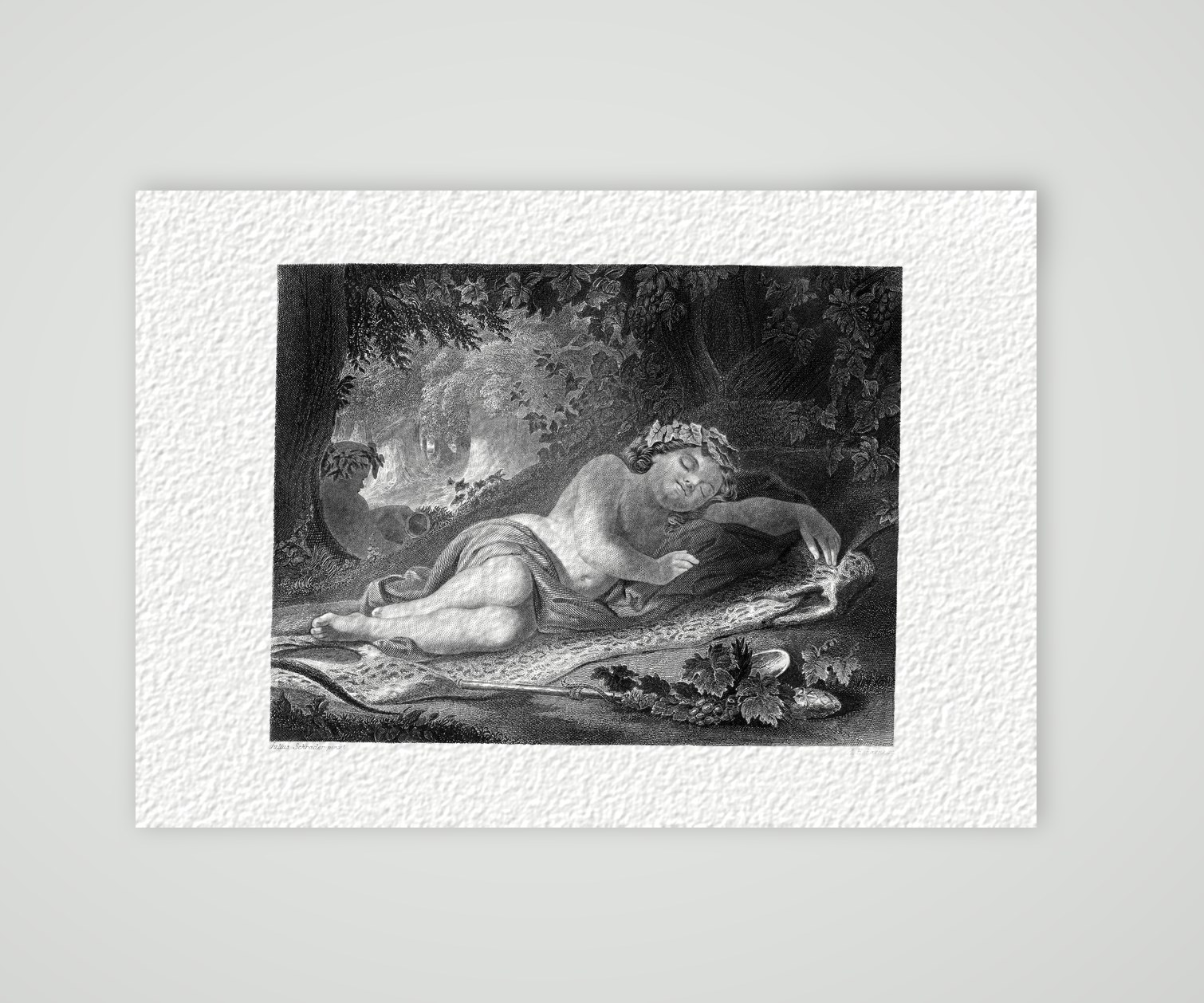Der schlafende Bacchus – Stahlstich, Kunstdruck auf Hahnemühle-Büttenpapier
