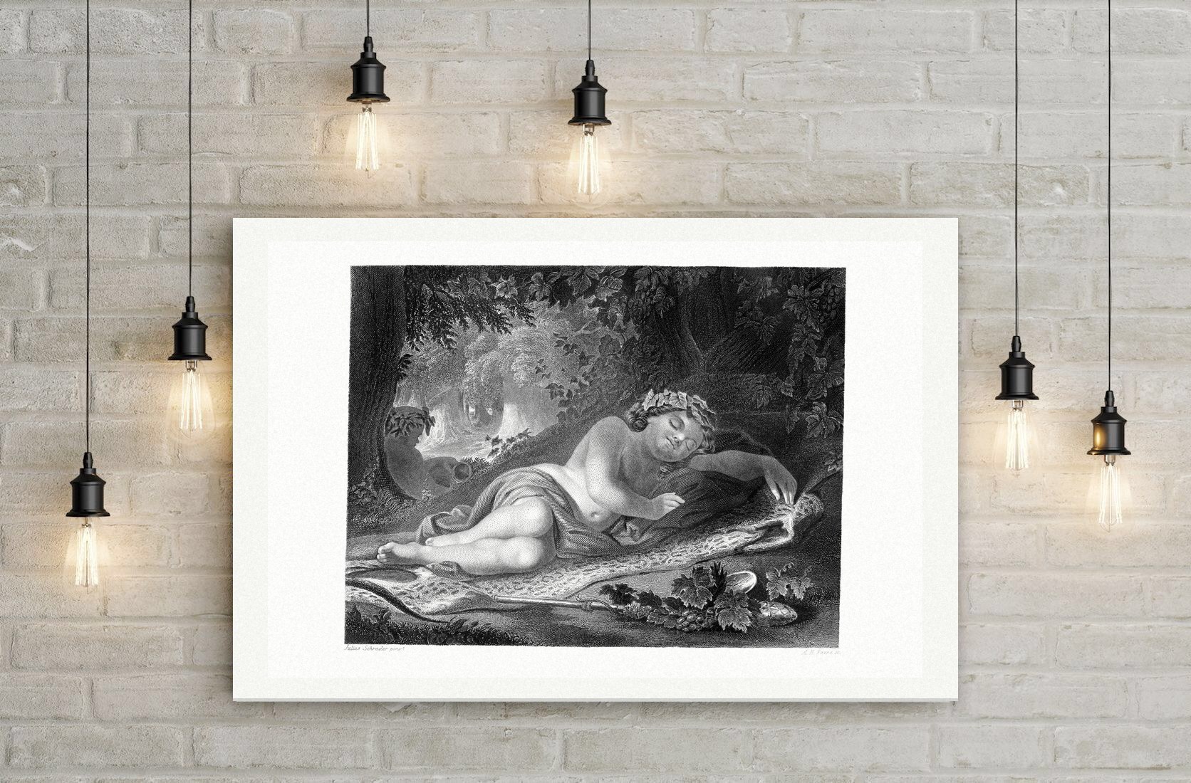 Der schlafende Bacchus – Stahlstich, Leinwanddruck auf Holzkeilrahmen an der Wand