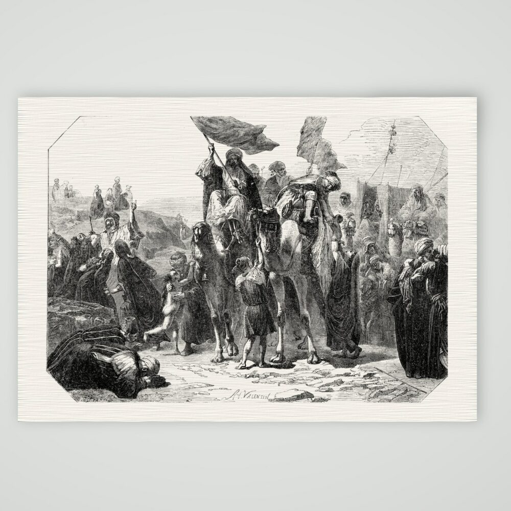 Rückkehr der Pilger von Mekka – Stahlstich, Kunstdruck auf Leinenpapier