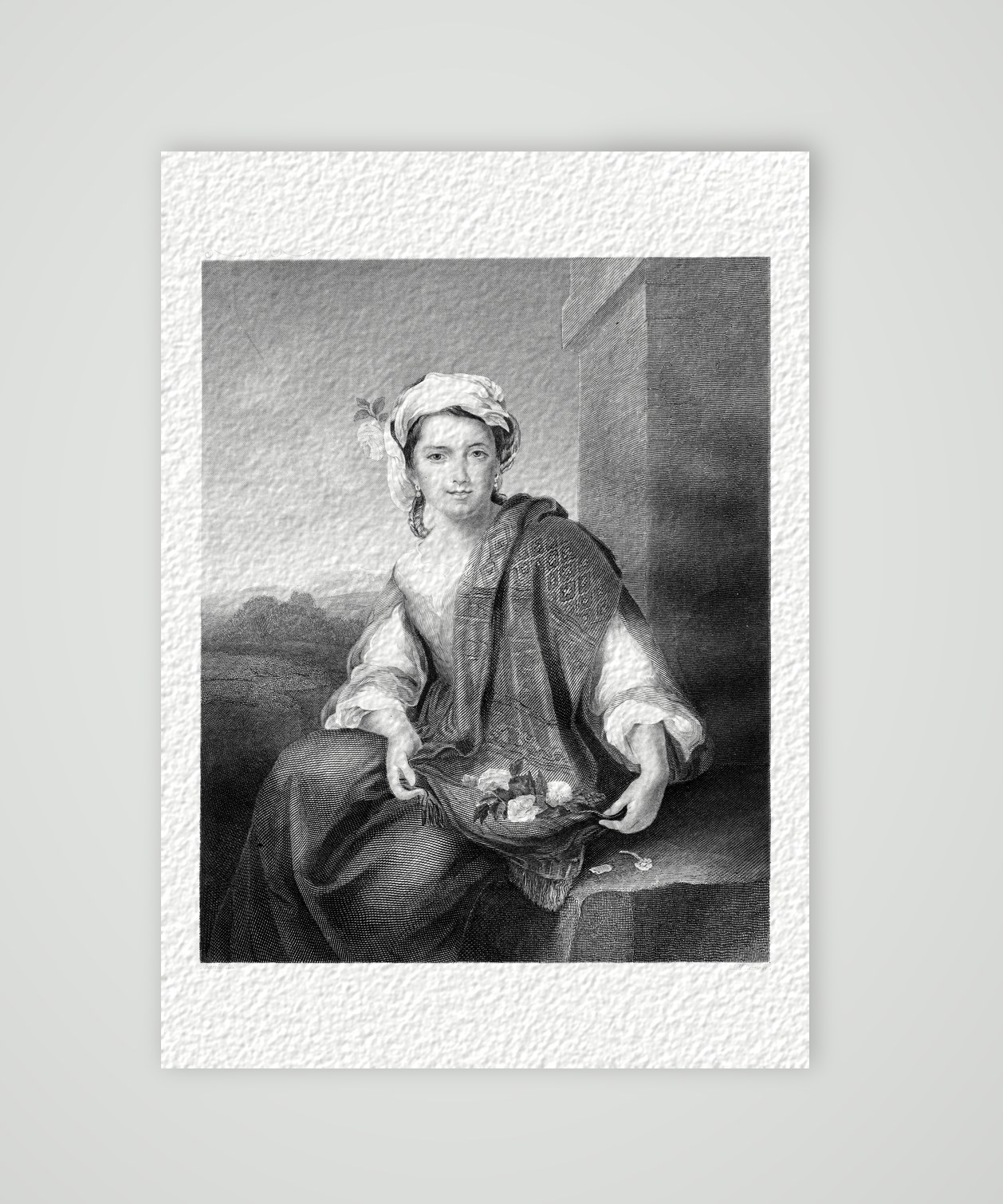 Das Blumenmädchen – Stahlstich, Kunstdruck auf Hahnemühle-Büttenpapier