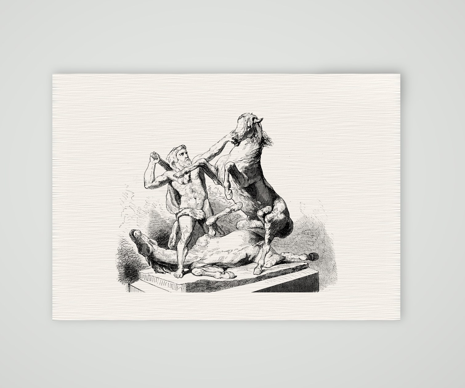 Herakles und die Rosse des Diomedes – Stahlstich, Kunstdruck auf Leinenpapier