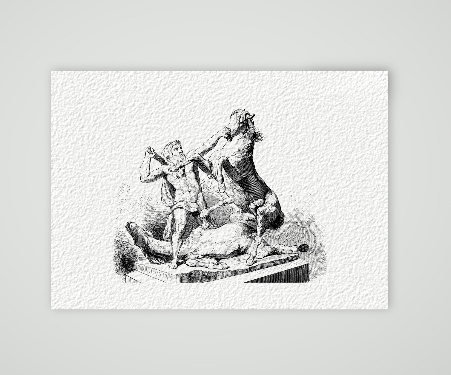 Herakles und die Rosse des Diomedes – Stahlstich, Kunstdruck auf Hahnemühle-Büttenpapier