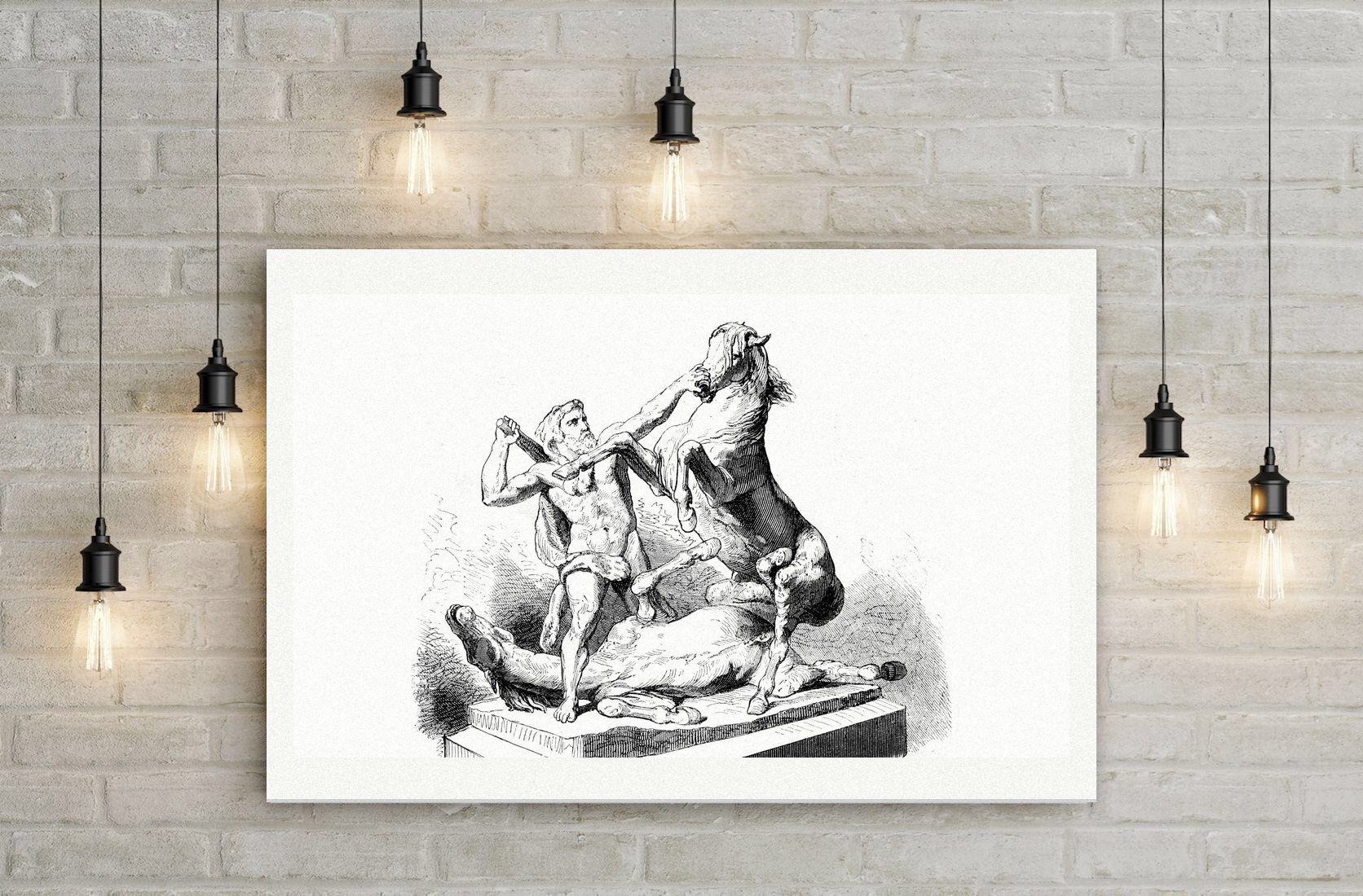 Herakles und die Rosse des Diomedes – Stahlstich, Leinwanddruck auf Holzkeilrahmen an der Wand