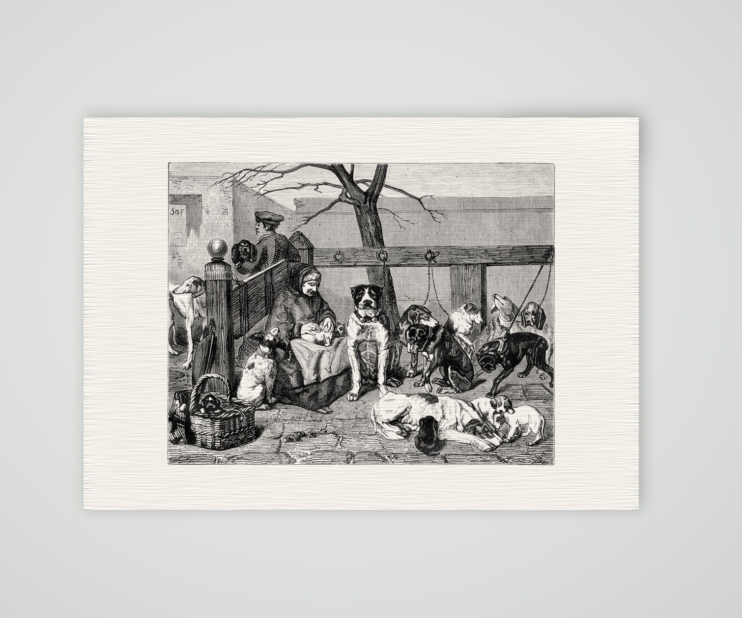 Der Hundemarkt – Stahlstich, Kunstdruck auf Leinenpapier