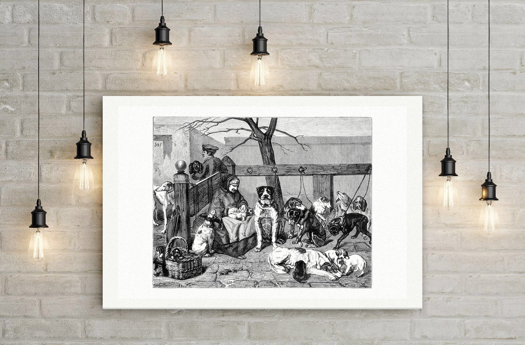 Der Hundemarkt – Stahlstich, Leinwanddruck auf Holzkeilrahmen an der Wand