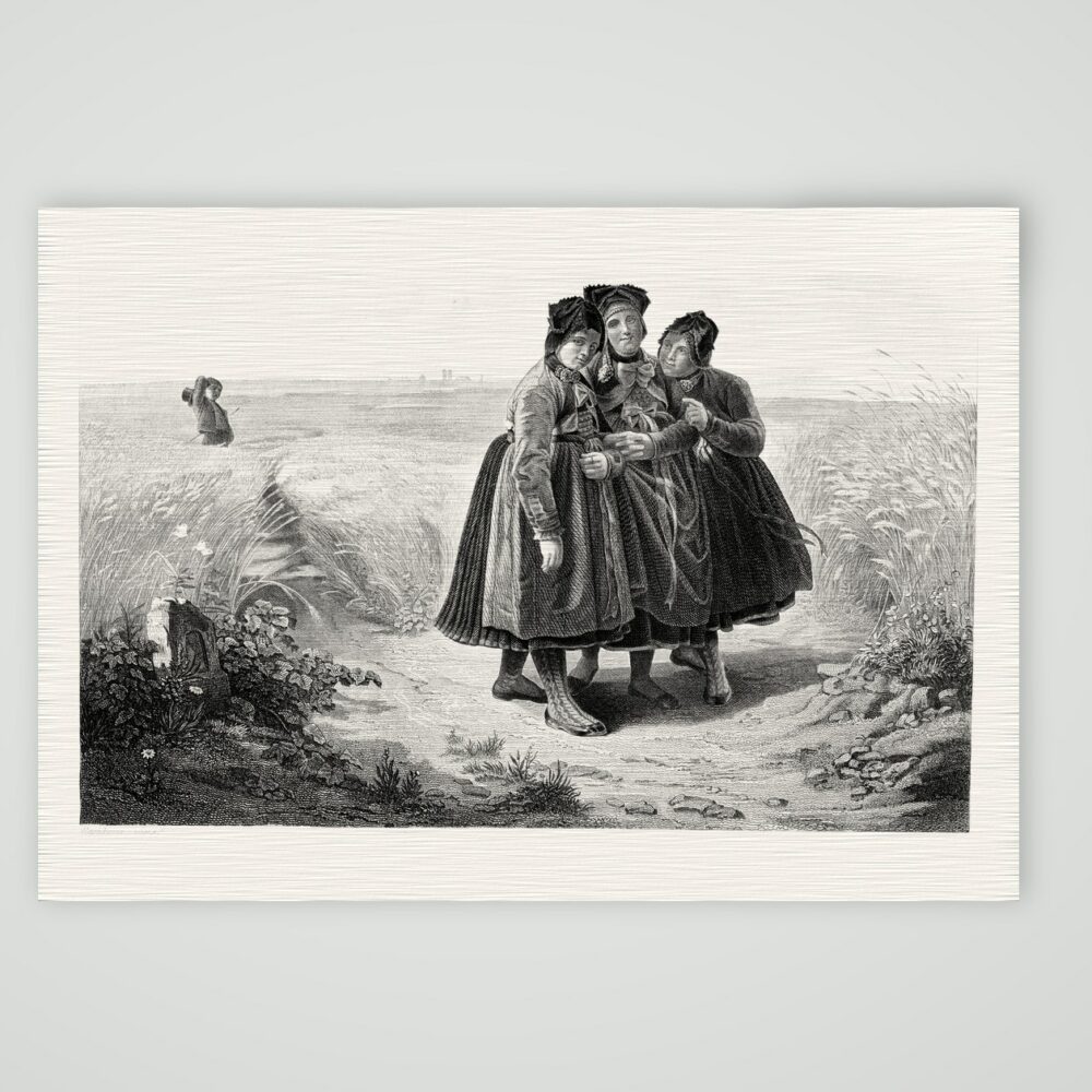 Die Brautfahrt – Stahlstich, Kunstdruck auf Leinenpapier