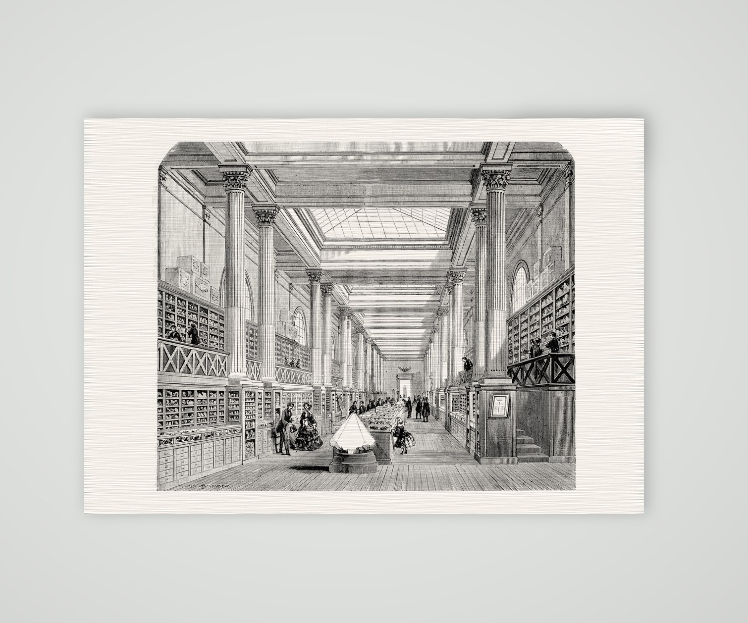 Paris, Mineraliengalerie des Naturkundemuseums – Stahlstich, Kunstdruck auf Leinenpapier