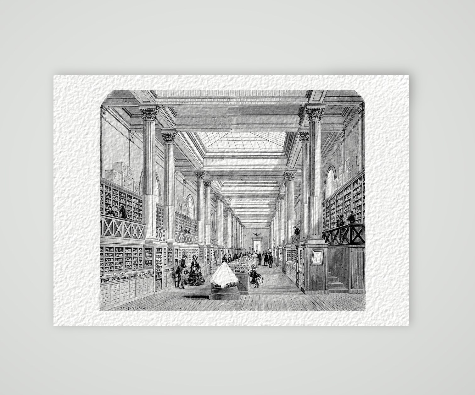 Paris, Mineraliengalerie des Naturkundemuseums – Stahlstich, Kunstdruck auf Hahnemühle-Büttenpapier