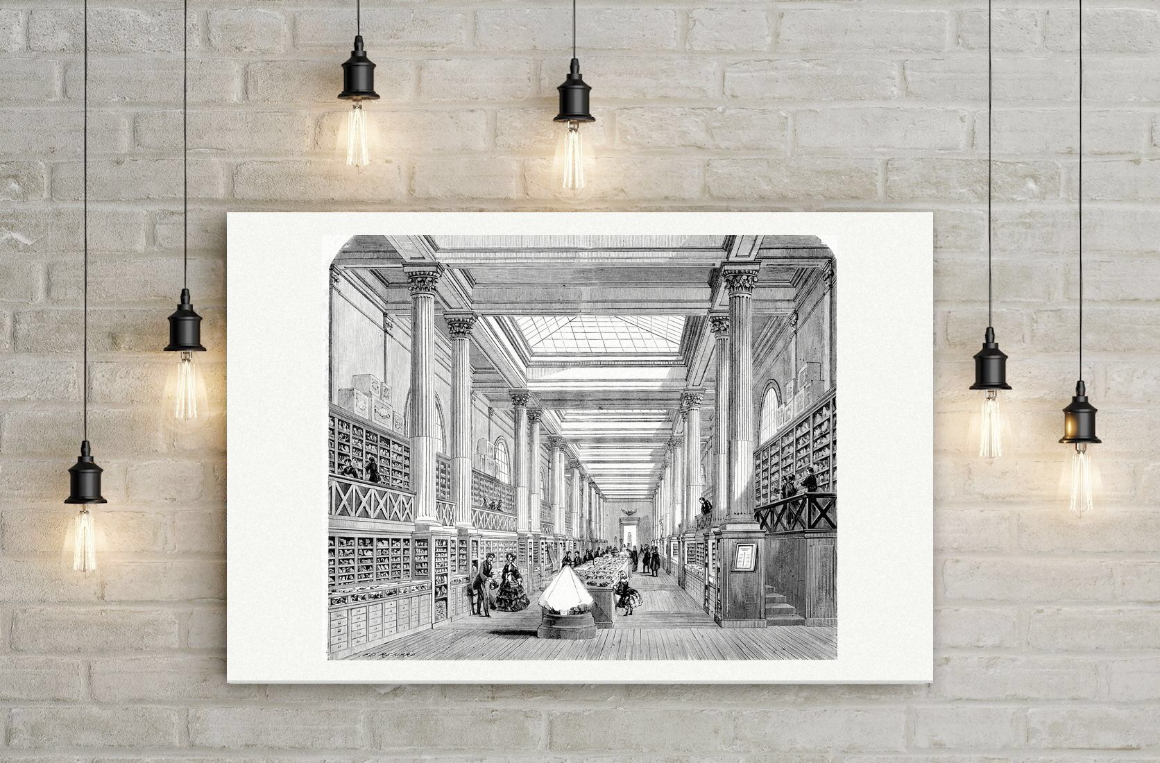 Paris, Mineraliengalerie des Naturkundemuseums – Stahlstich, Leinwanddruck auf Holzkeilrahmen an der Wand