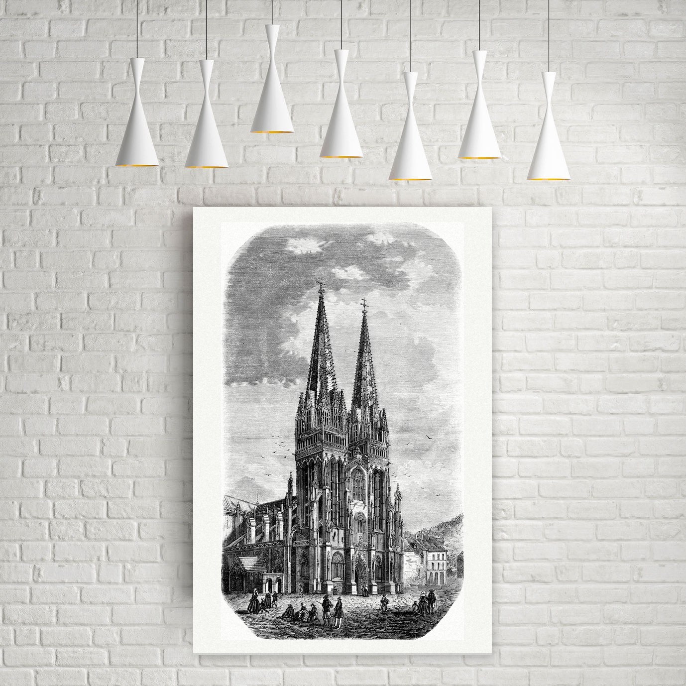 Quimper, die Kathedrale – Stahlstich, Leinwanddruck auf Holzkeilrahmen an der Wand