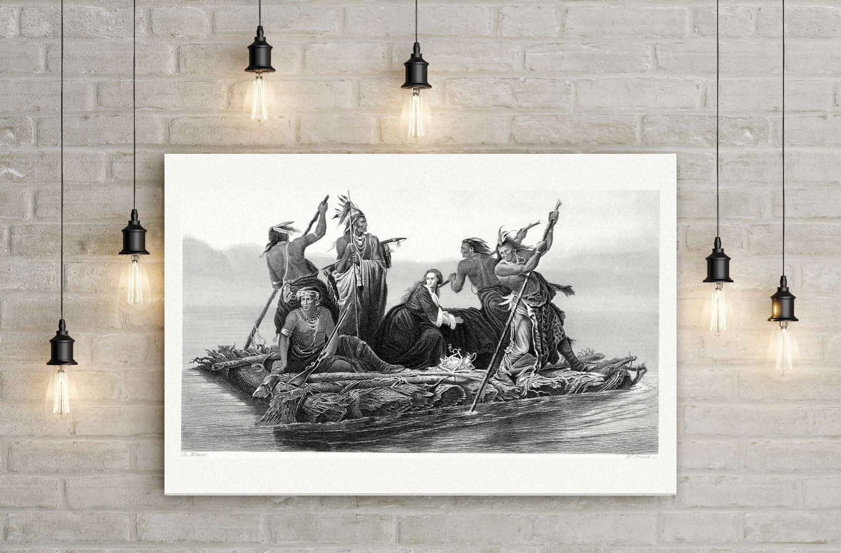 Der Rückzug – Floß auf dem Fluss – Stahlstich, Leinwanddruck auf Holzkeilrahmen an der Wand