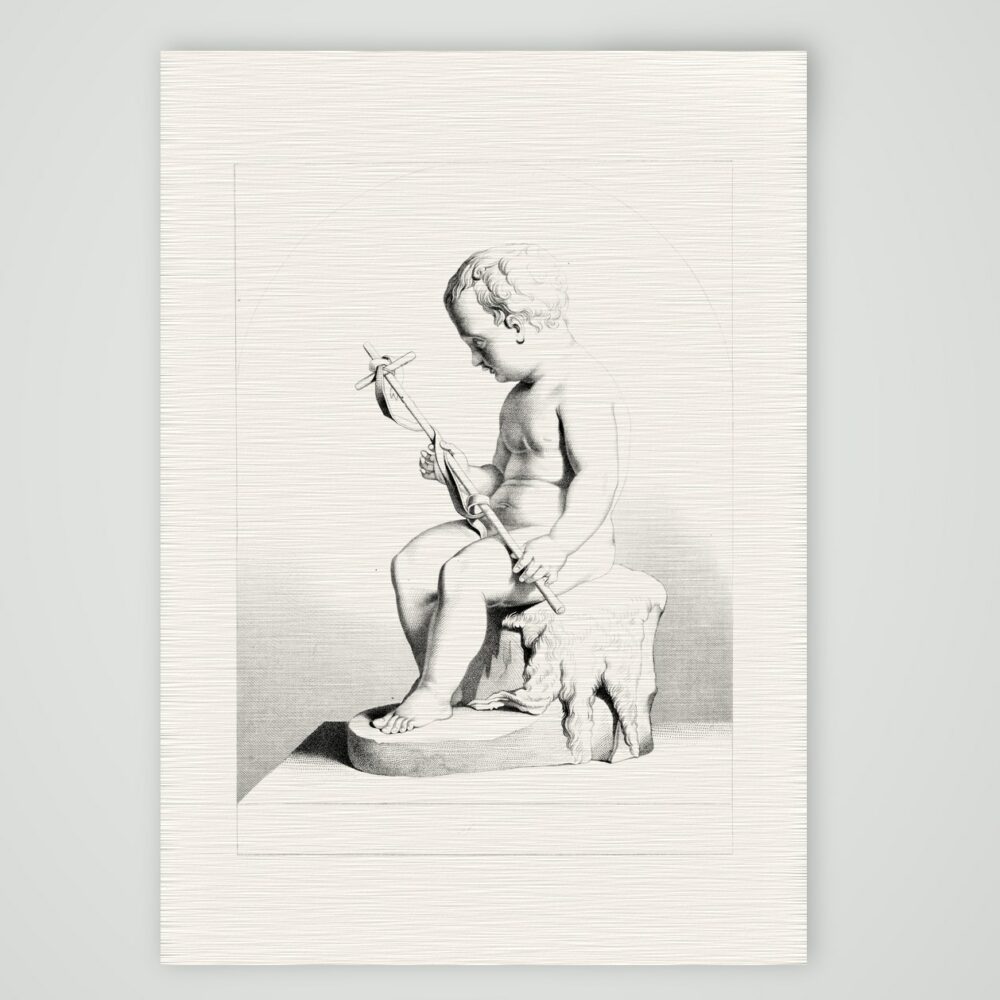 Johannes der Täufer als Kind – Skulptur – Stahlstich, Kunstdruck auf Leinenpapier