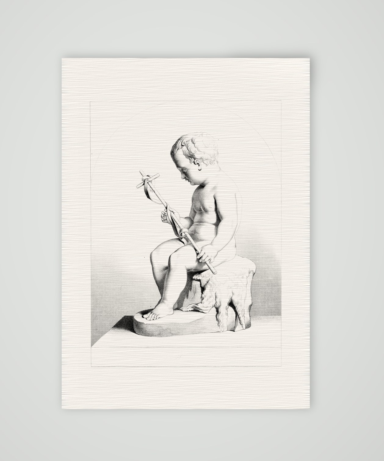 Johannes der Täufer als Kind – Skulptur – Stahlstich, Kunstdruck auf Leinenpapier