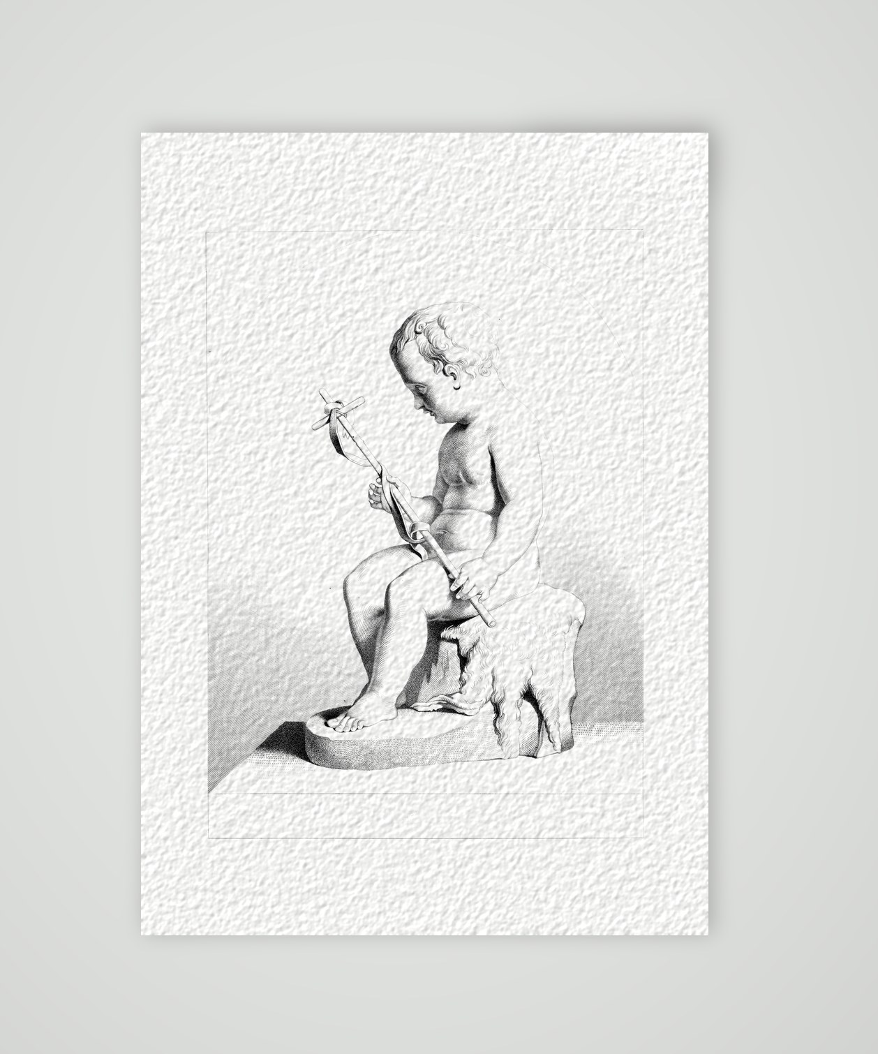 Johannes der Täufer als Kind – Skulptur – Stahlstich, Kunstdruck auf Hahnemühle-Büttenpapier