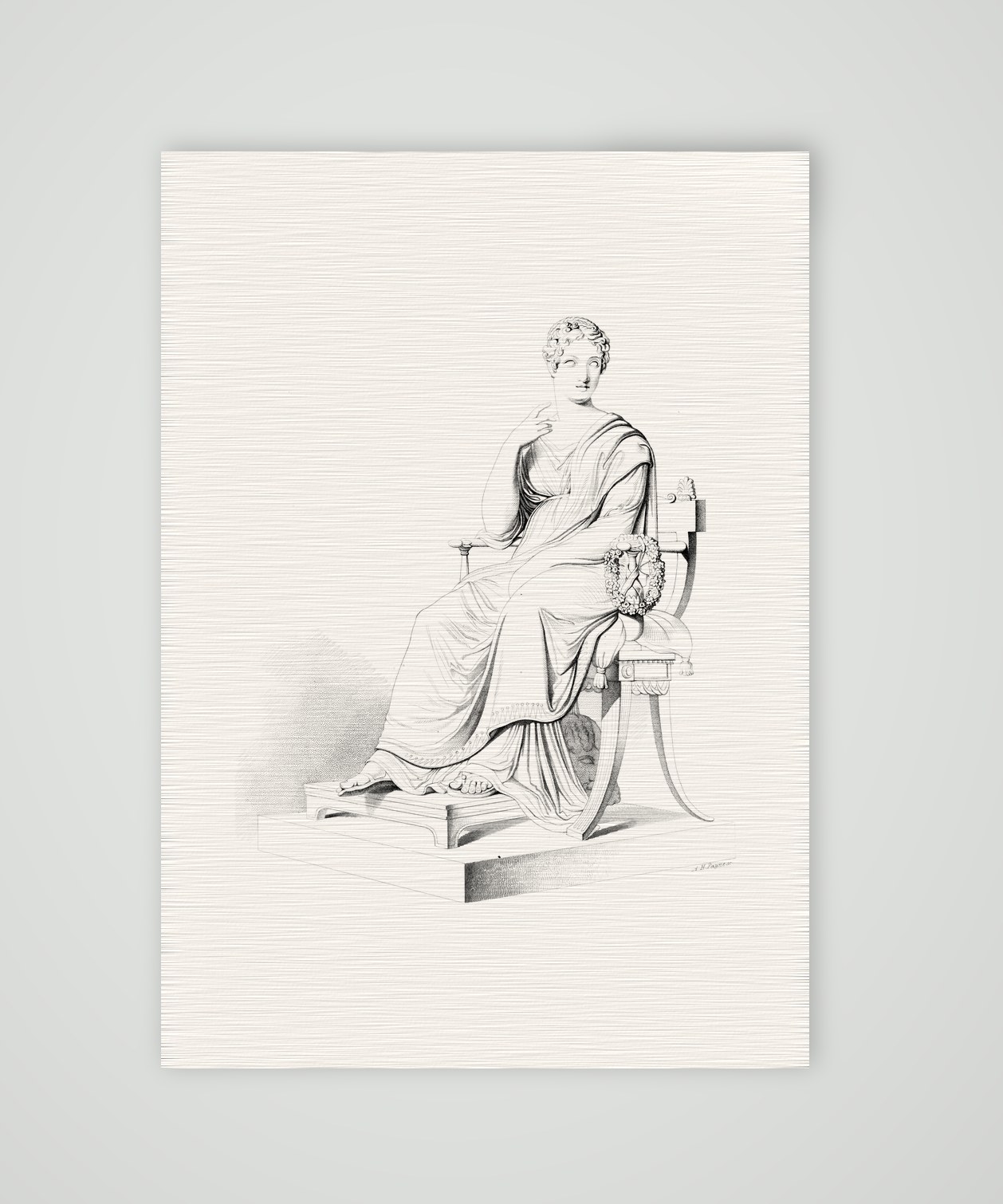 Polyhymnia – Skulptur – Stahlstich, Kunstdruck auf Leinenpapier