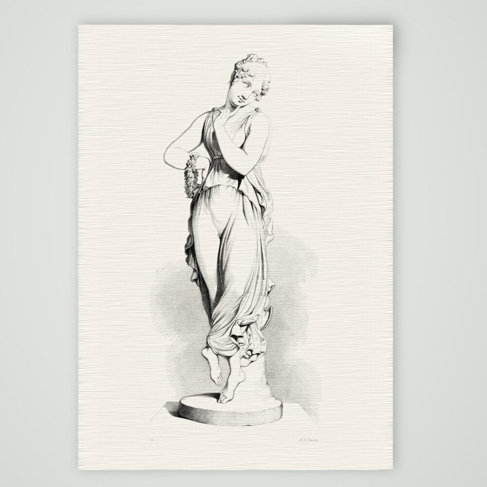 Tanzendes Mädchen – Skulptur – Stahlstich, Kunstdruck auf Leinenpapier