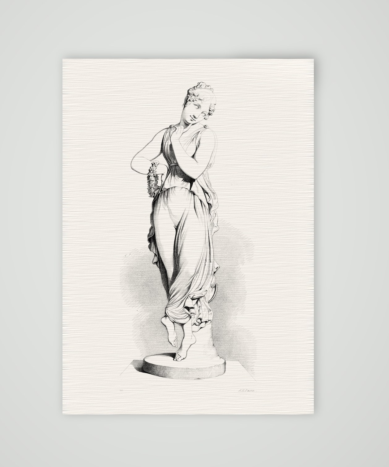 Tanzendes Mädchen – Skulptur – Stahlstich, Kunstdruck auf Leinenpapier