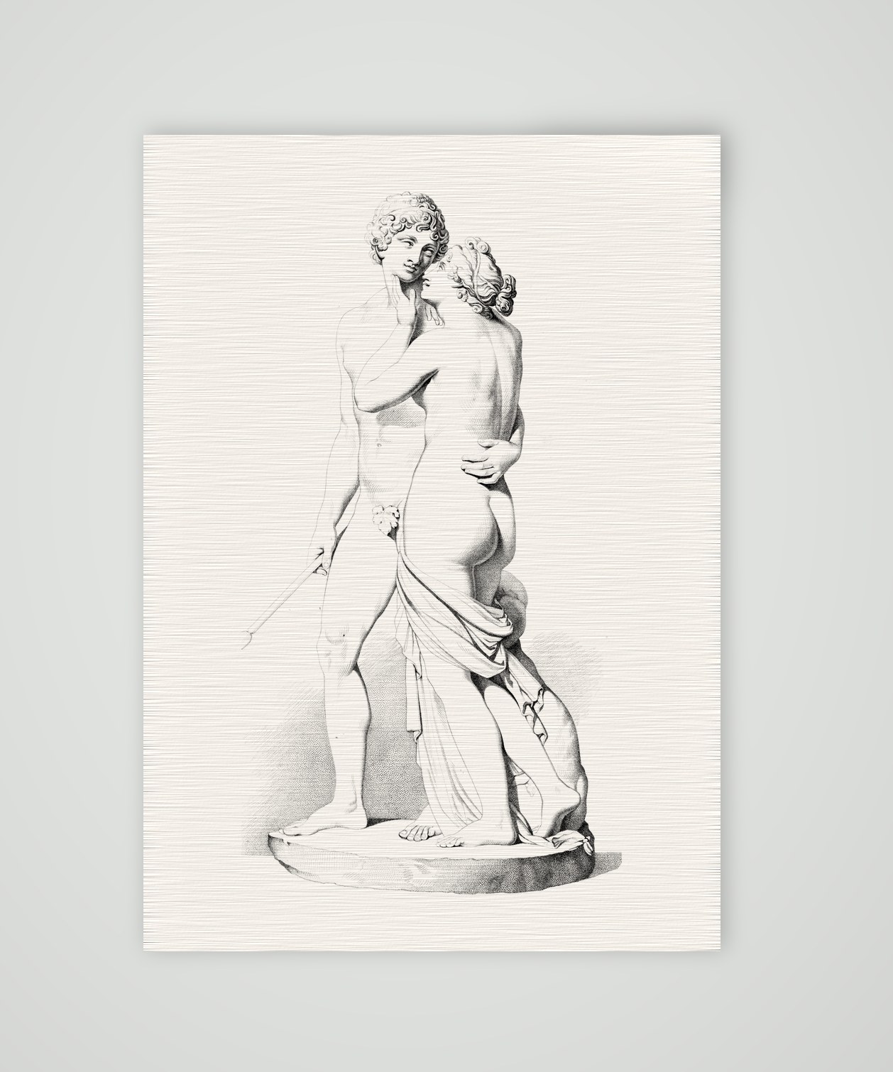 Adonis und Aphrodite – Skulpturengruppe – Stahlstich, Kunstdruck auf Leinenpapier