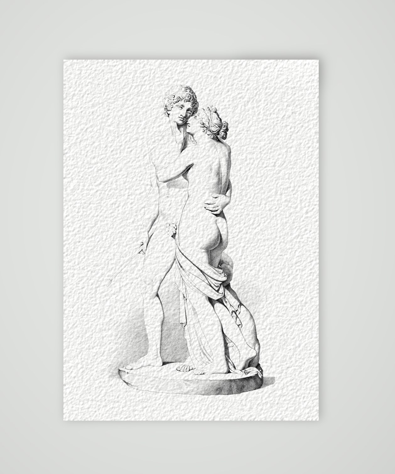 Adonis und Aphrodite – Skulpturengruppe – Stahlstich, Kunstdruck auf Hahnemühle-Büttenpapier
