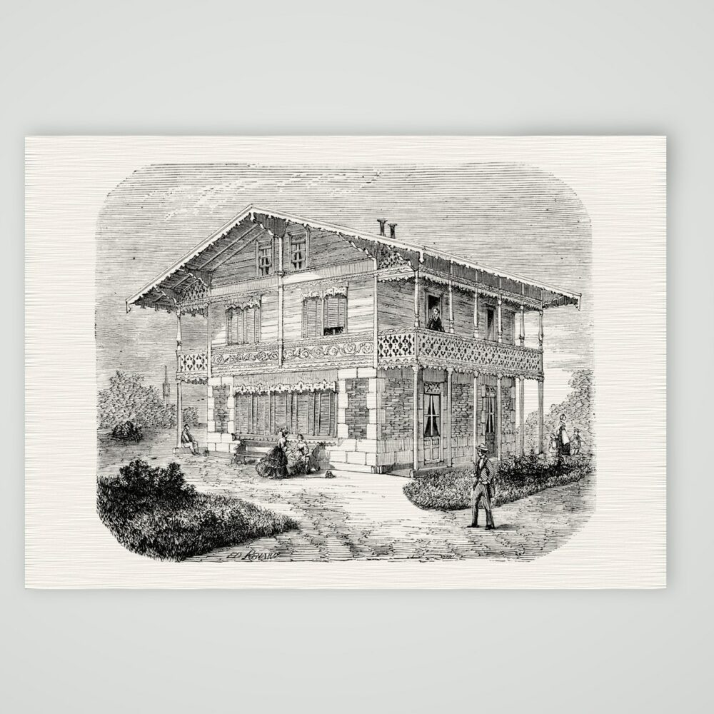 Bewegliches Haus für bürgerliche Familien – Stahlstich, Kunstdruck auf Leinenpapier