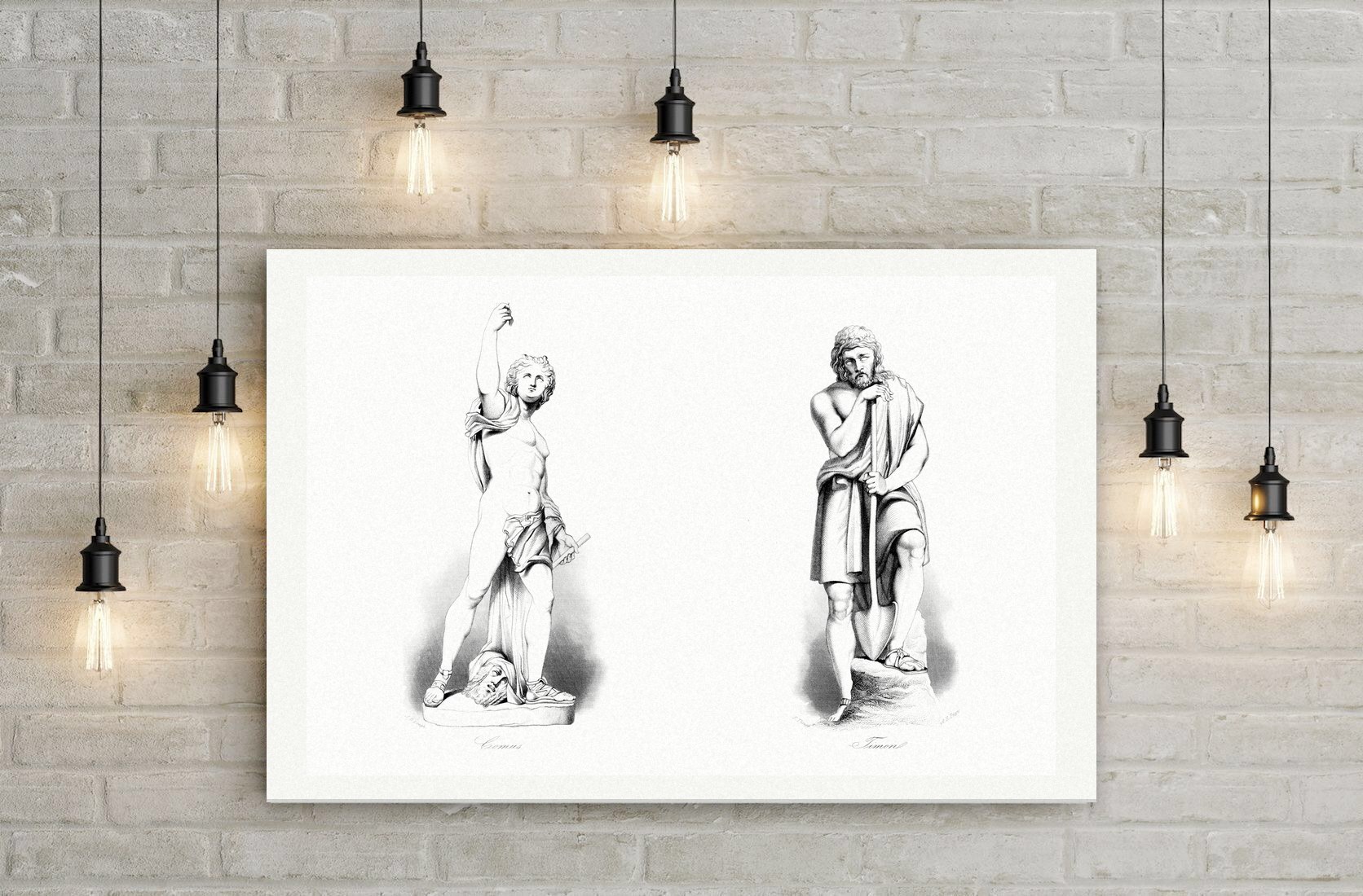 Comus und Timon – zwei Statuen – Stahlstich, Leinwanddruck auf Holzkeilrahmen an der Wand