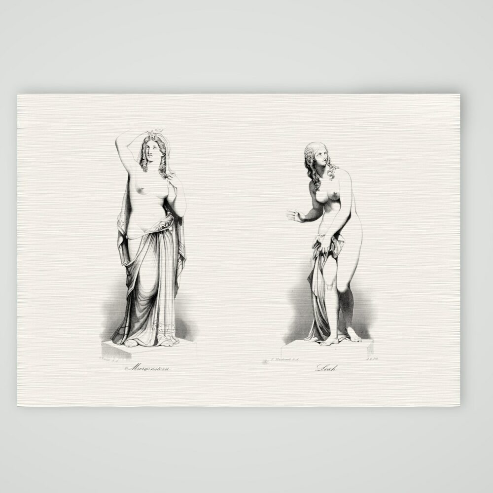 Morgenstern und Leah – zwei Statuen – Stahlstich, Kunstdruck auf Leinenpapier