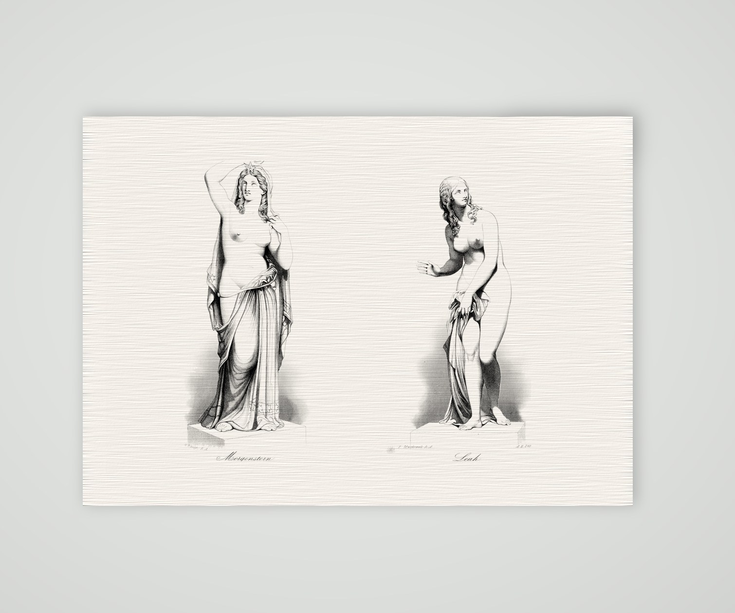 Morgenstern und Leah – zwei Statuen – Stahlstich, Kunstdruck auf Leinenpapier
