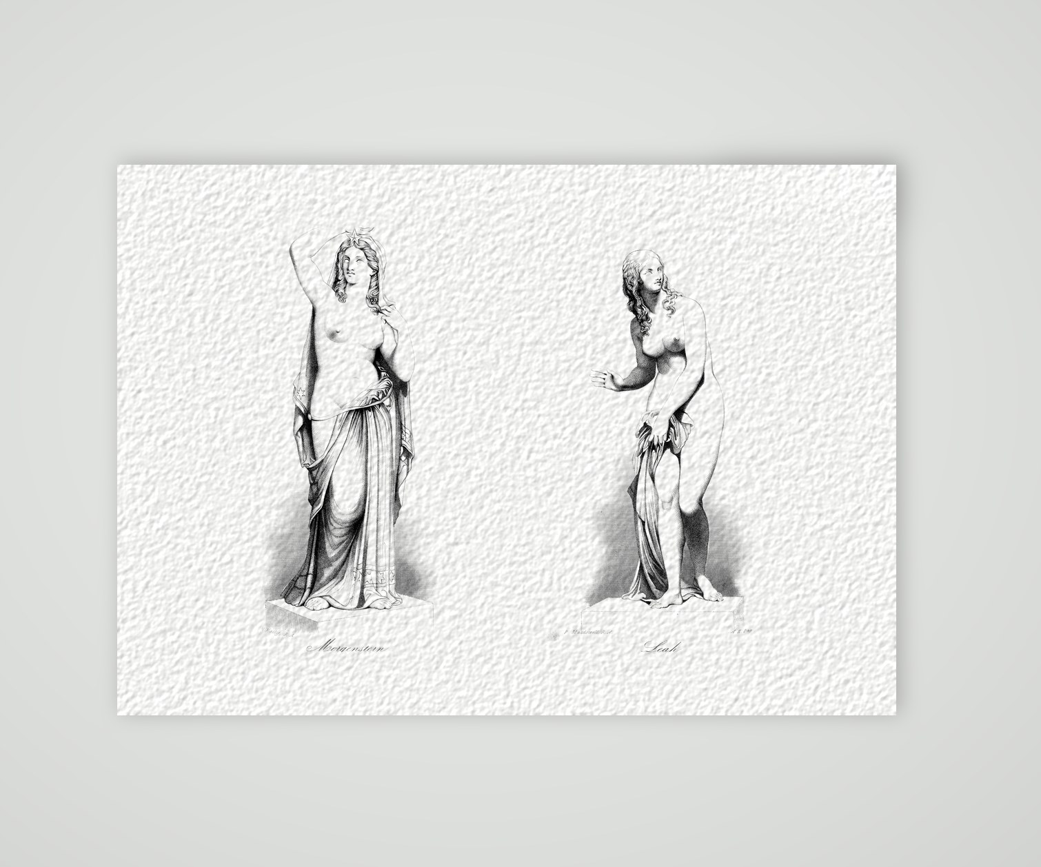 Morgenstern und Leah – zwei Statuen – Stahlstich, Kunstdruck auf Hahnemühle-Büttenpapier