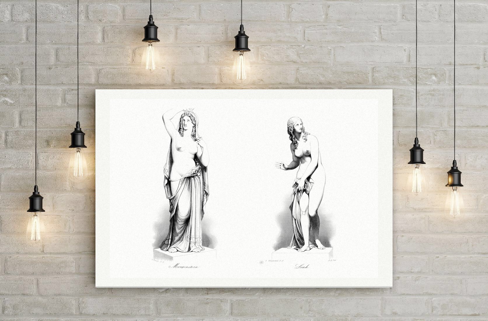 Morgenstern und Leah – zwei Statuen – Stahlstich, Leinwanddruck auf Holzkeilrahmen an der Wand